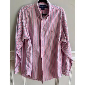 Men’s Ralph Lauren Pink and Chambray Blue Stripe Oxford Shirt